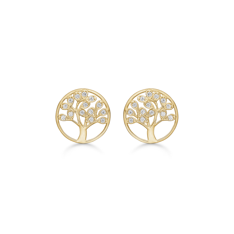 Livets Træ Øreringe 8 kt. Guld med hvide zirkoner