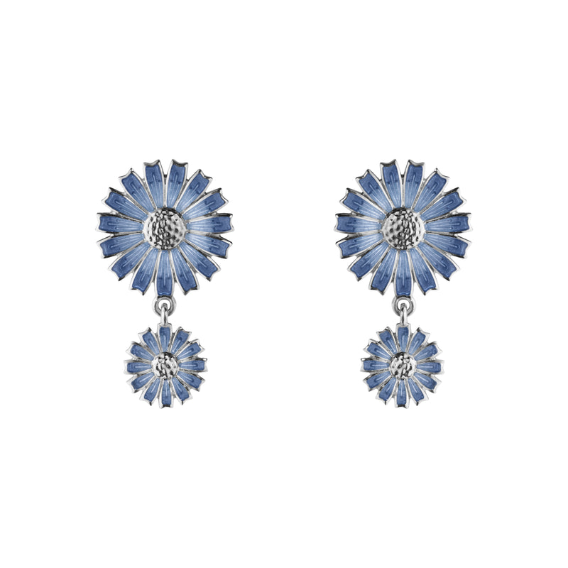 Georg Jensen Daisy Dobbelt Øreringe Sølv m. Blå Emalje