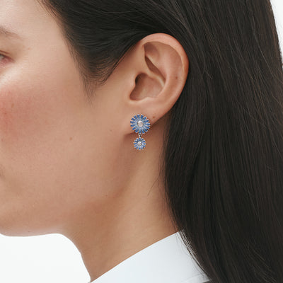 Georg Jensen Daisy Dobbelt Øreringe Sølv m. Blå Emalje