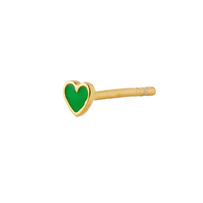 Stine A Petit Love Heart Grass Green Single Ørering Forgyldt Sølv