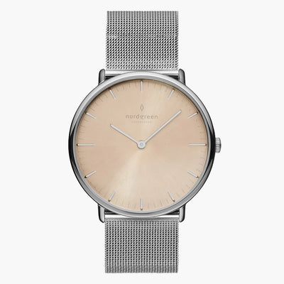 Nordgreen Native Dame Ur Sunray Latte Skive Guld m. Mesh Lænke
