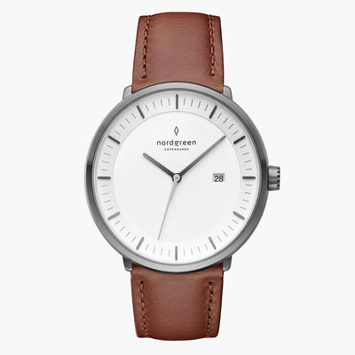 Nordgreen Philosopher Unisex Ur Stål/Gun Metal m. Læderrem