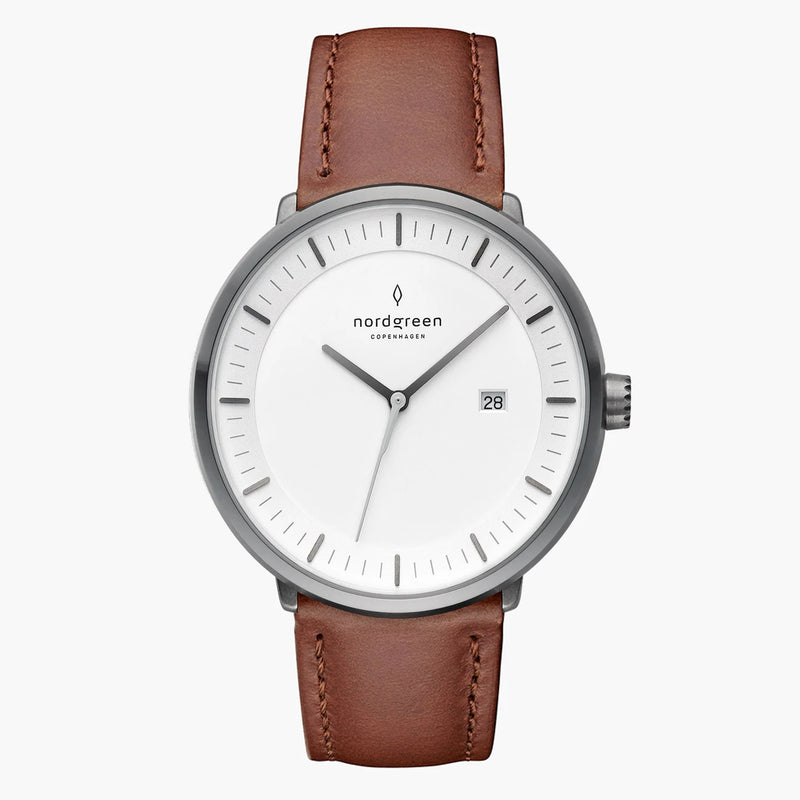 Nordgreen Philosopher Unisex Ur Stål/Gun Metal m. Læderrem