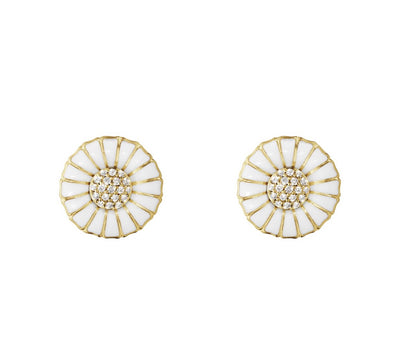 Georg Jensen Daisy Øreringe, 11 mm. - Forgyldt Sølv m. Emalje &  Diamanter