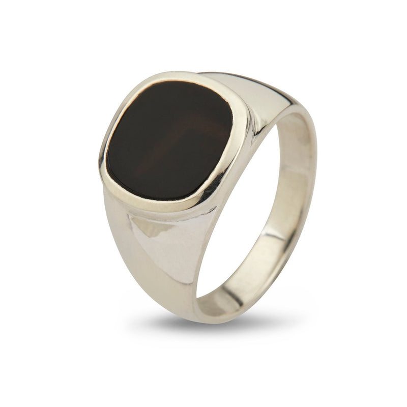 By Birdie Cushion Black Onyx Herre Ring - Sølv