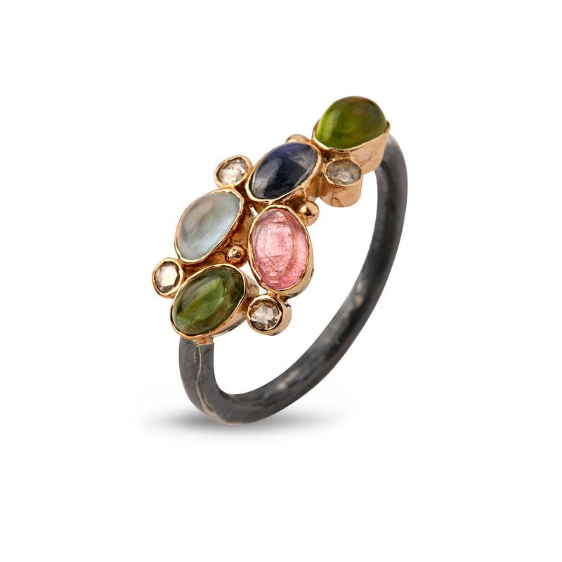 By Birdie Elisabeth Cabochon Ring Oxideret Sølv m. 14 kt. Guld