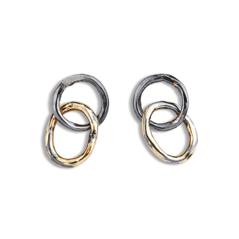 By Birdie Infinity Duo Øreringe Oxideret Sølv m. 18 kt. Guld