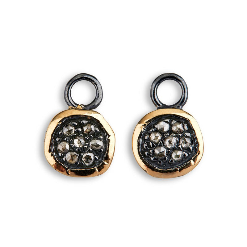 By Birdie Topka Øre Vedhæng, Par Oxideret Sølv m. 14 kt. Guld & Diamanter