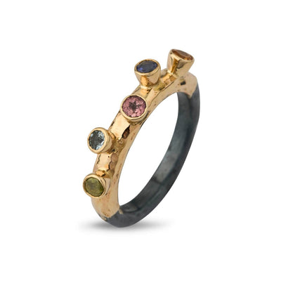 By Birdie Sarah Stones Ring Oxyderet Sølv m. 14 kt. Guld