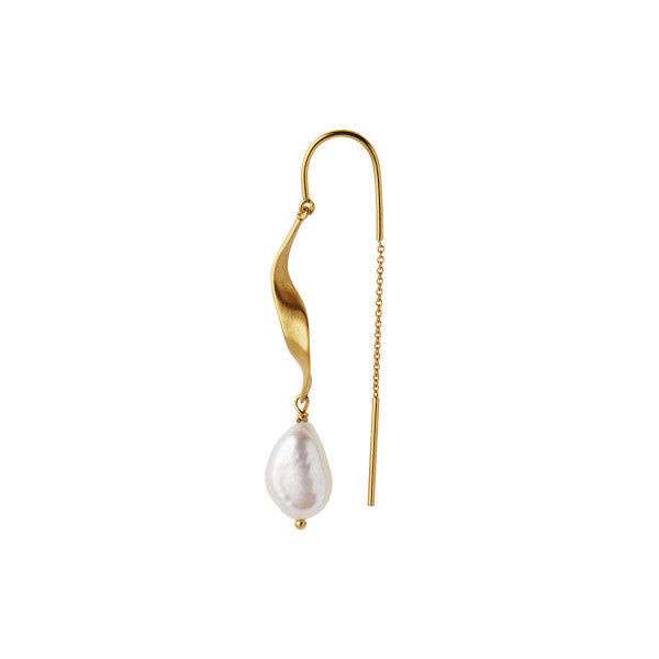 Stine A Long Twisted With Baroque Pearl Ørering Forgyldt Sølv
