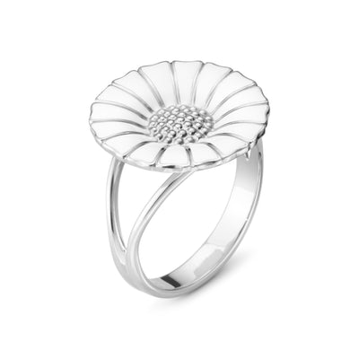 Georg Jensen Daisy Ring Rhodineret Sølv m. Hvid Emalje