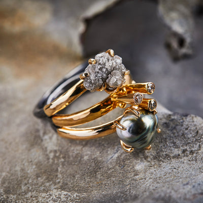 By Birdie Victoria Ring Oxideret Sølv m. 14 kt. Guld og Rådiamant