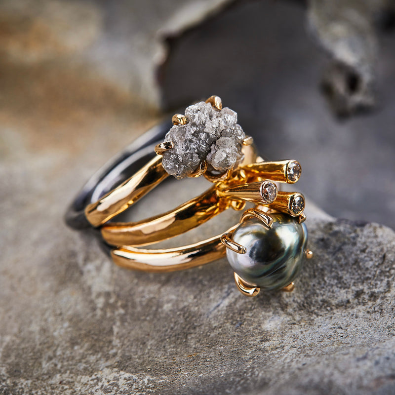 By Birdie Victoria Ring Oxideret Sølv m. 14 kt. Guld og Rådiamant