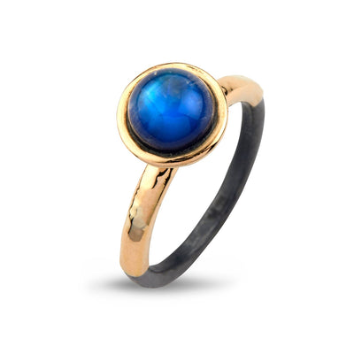 By Birdie Victoria Rose Rainbow Moon Ring Oxideret Sølv m. 14 kt. Guld & Rainbow Månesten