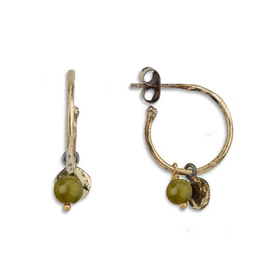 By Birdie Swing Golden Peridot Creol Øreringe Oxyderet Sølv m. 14 kt. Guld & Peridot