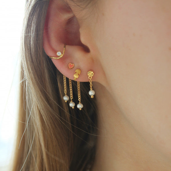 Stine A Petit Love Heart Coral Single Ørering Forgyldt Sølv